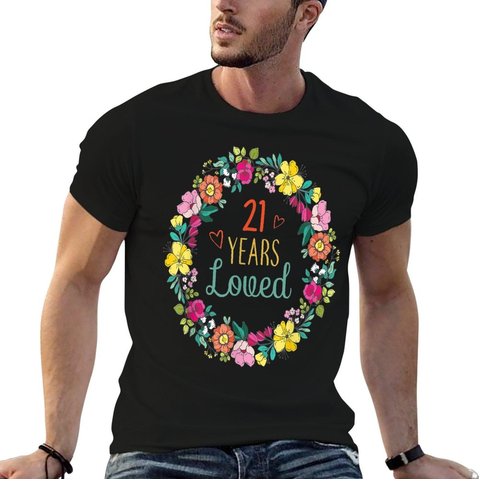 21 Years Loved Cool Flowers Pattern Daughter 21st Birthday  Easy-care T-Shirt