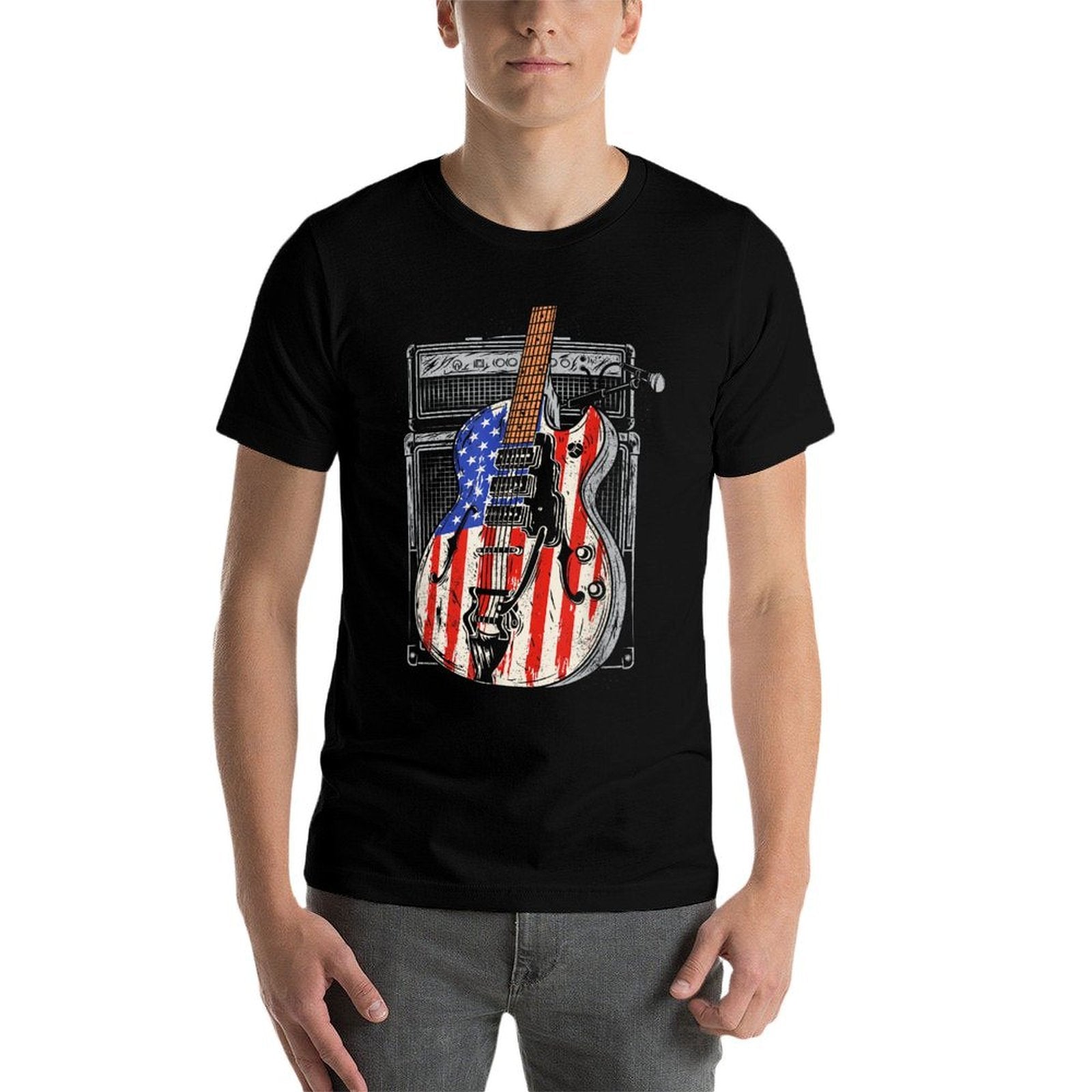 American Guitar 4th of July Guitarist USA Country Music  Moisture-wicking T-Shirt