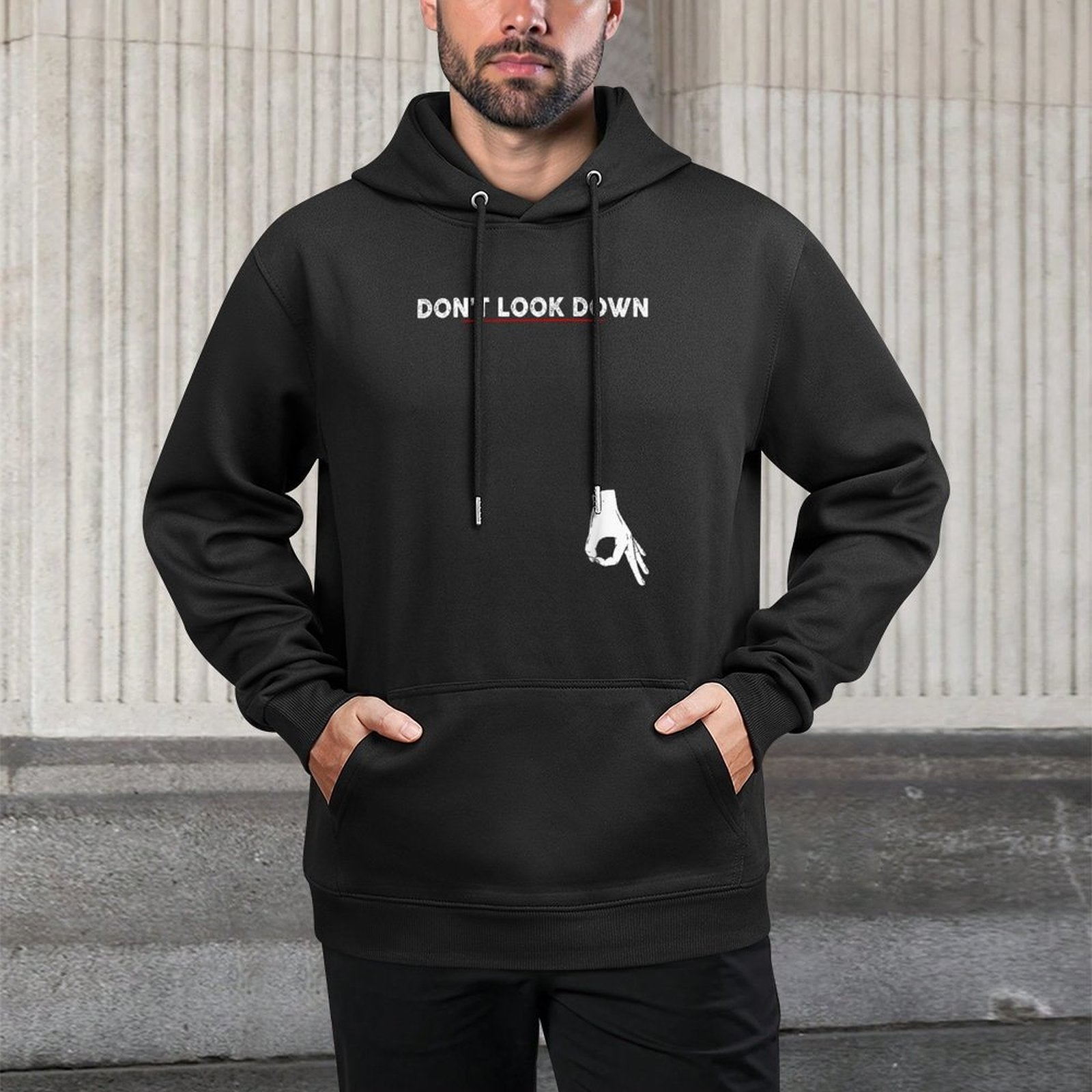 Dont Look Down Okay Hand Funny Gift - Black, Unisex-Adults, Humorous Modern,, Crew Neck, Regular Fit, Polyester 100, Cotton Ble Shape Retention Hoodie