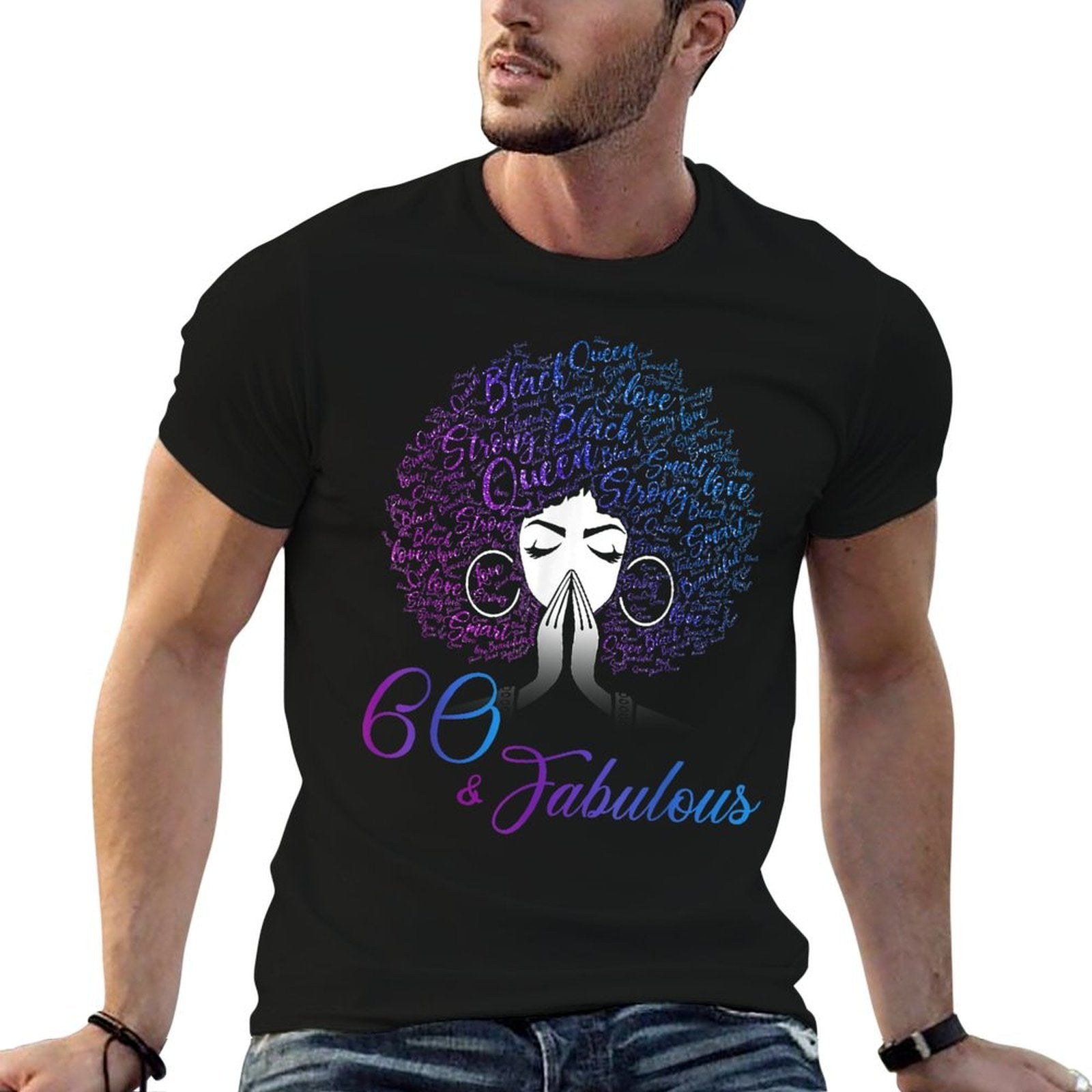 60 & Fabulous Afro Hair Black Women 60th Birthday Gifts  High-quality Stitching T-Shirt