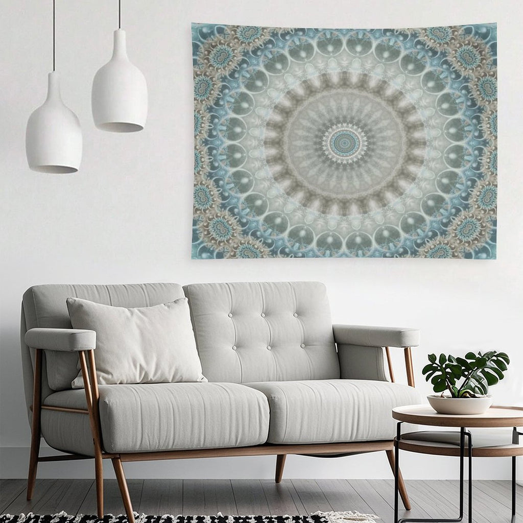 Dreamy Grey, Blue And Ivory Mandala Tapestry