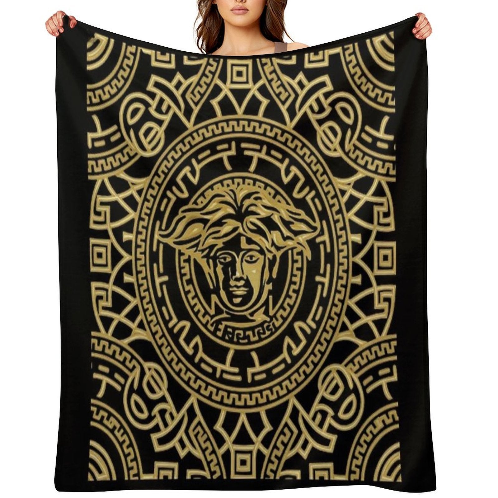 BLACK AND GOLD FABRIC DESIGN Anti-pilling Throw Blanket