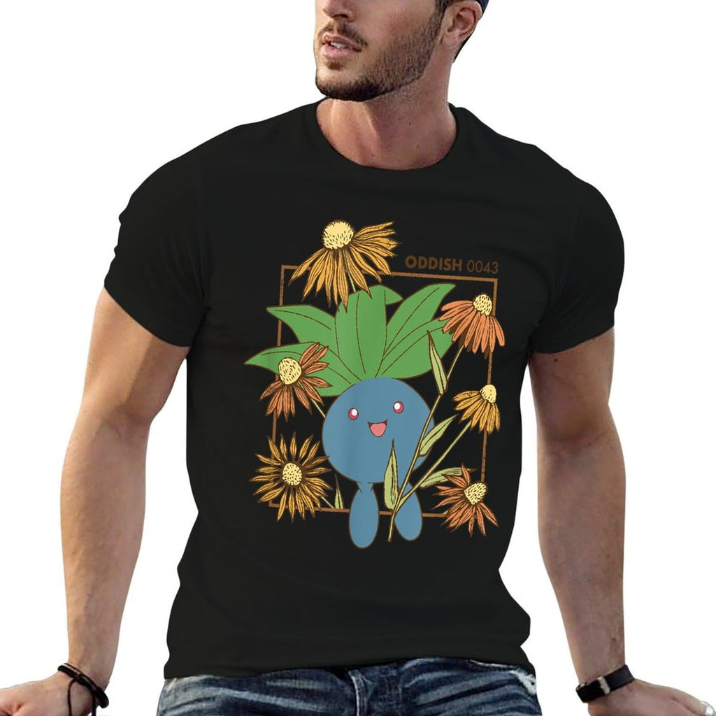 Pokémon Oddish 0043 Happy Jumping Floral Portrait  Stretchy T-Shirt