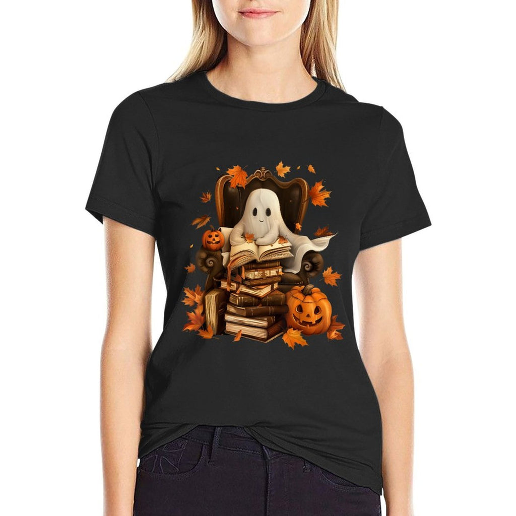 Vintage Ghost Book Reading Pumpkin Gothic Halloween Teachers  Classic T-Shirt