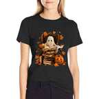 Vintage Ghost Book Reading Pumpkin Gothic Halloween Teachers  Classic T-Shirt