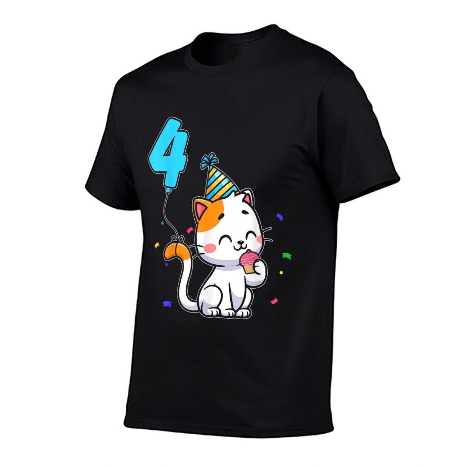 4-Year-Old Kid Cute Cat Party Balloon 4th Birthday  Easy-care T-Shirt
