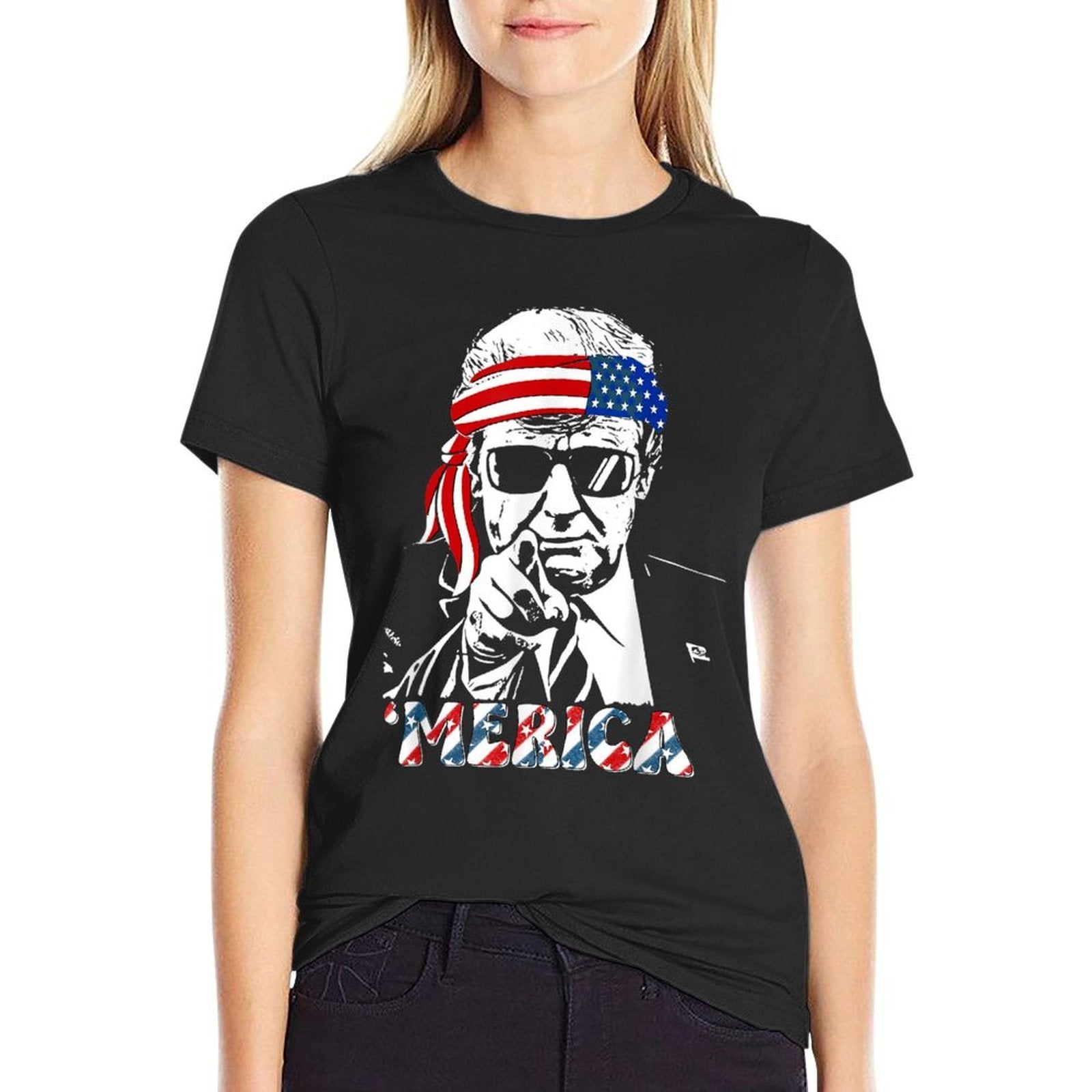 &#39;MERICA TRUMP Happy 4th Of July Trump American Flag  Eco-friendly Material T-Shirt