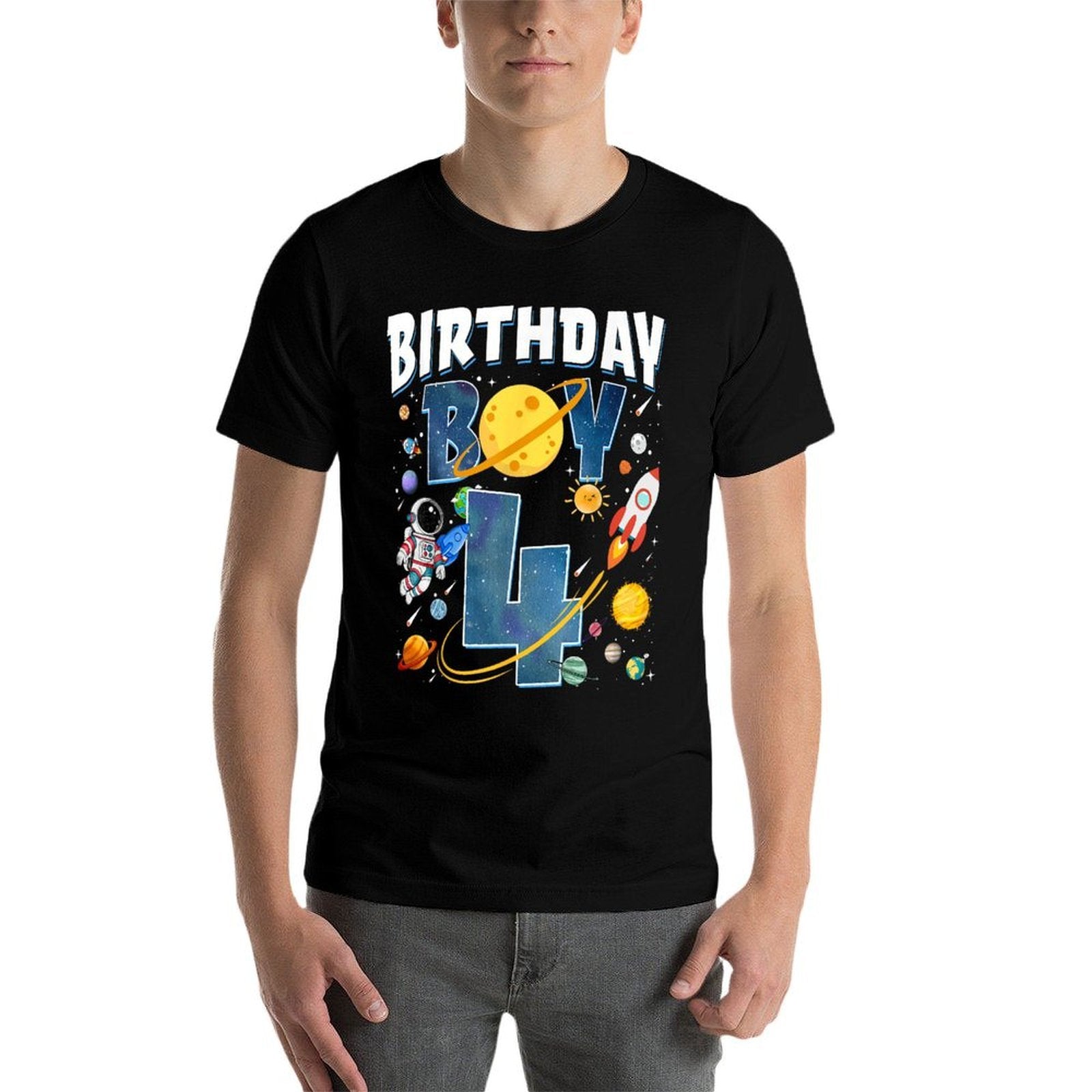 4th Birthday Astronaut Space Planets 4 Years Old Bday Boy  Durable T-Shirt