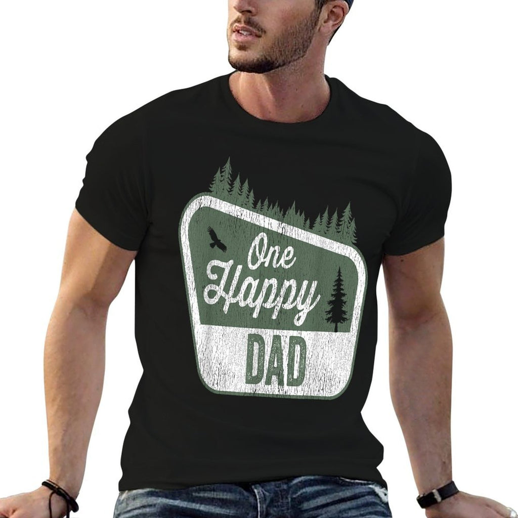 One Happy Dad Matching Family Birthday Party Camping  Summer-ready Fabric T-Shirt