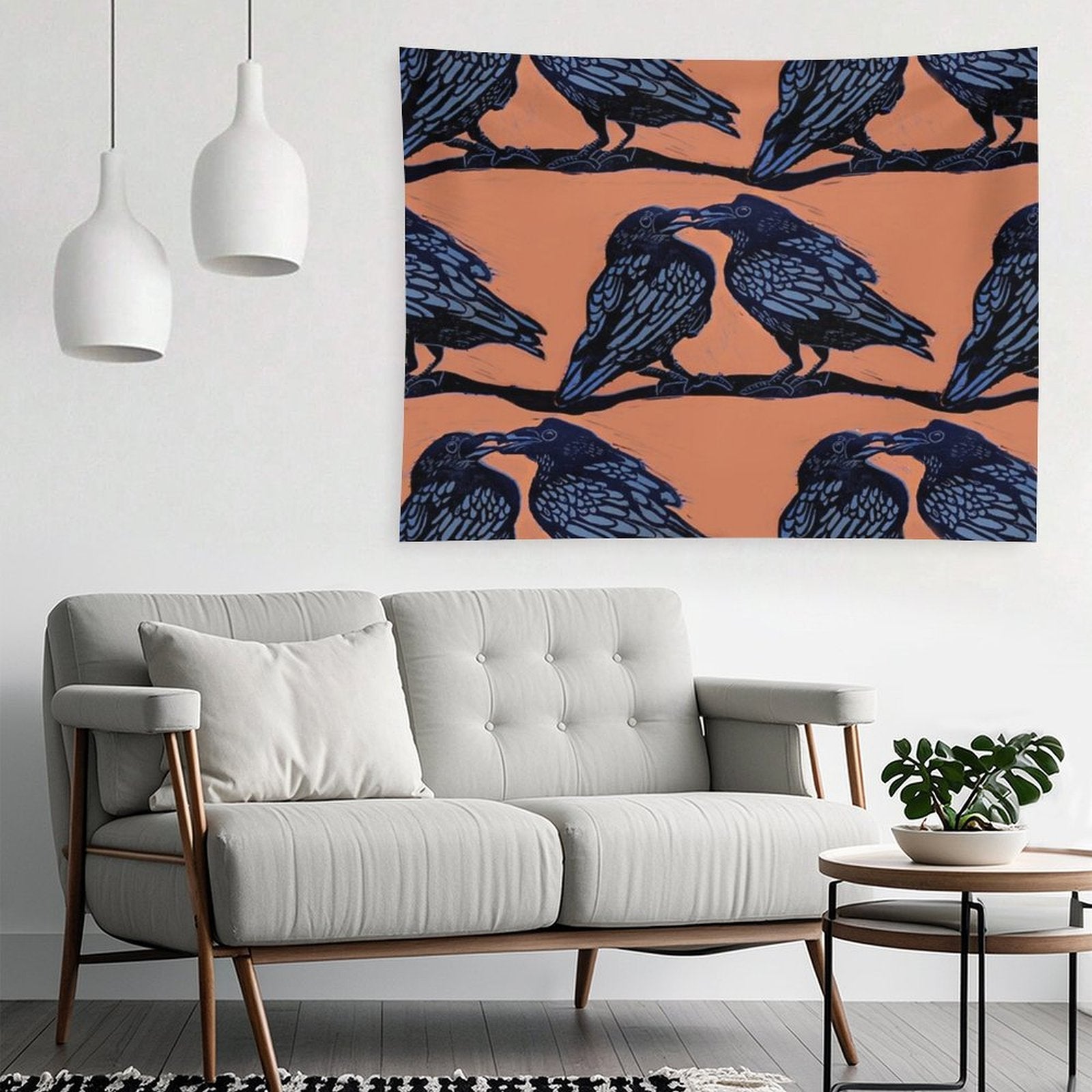 Orange Crows Tapestry