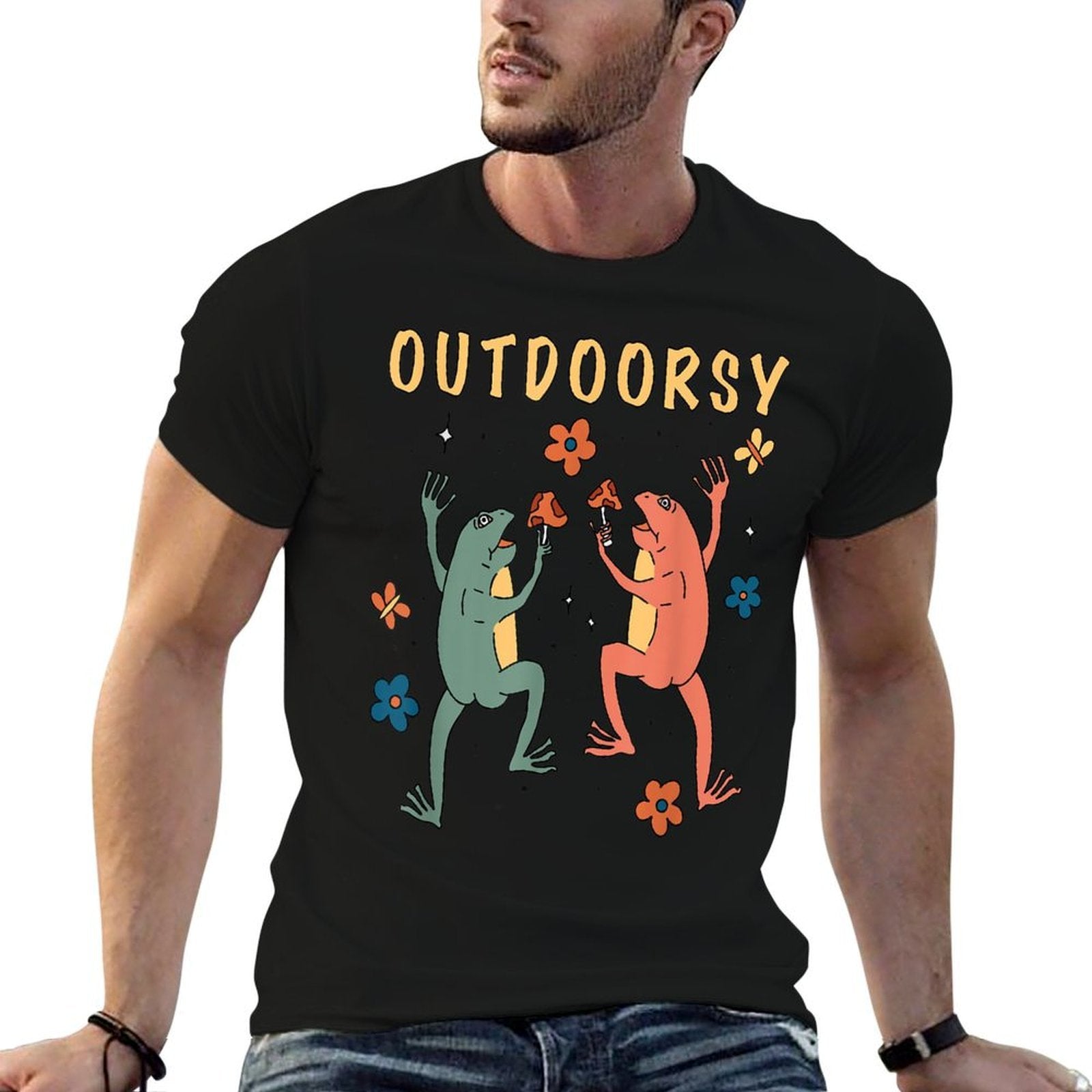 Aesthetic Frog Cottagecore Granola Girl Mushroom 90s Spring  Tagless Design T-Shirt