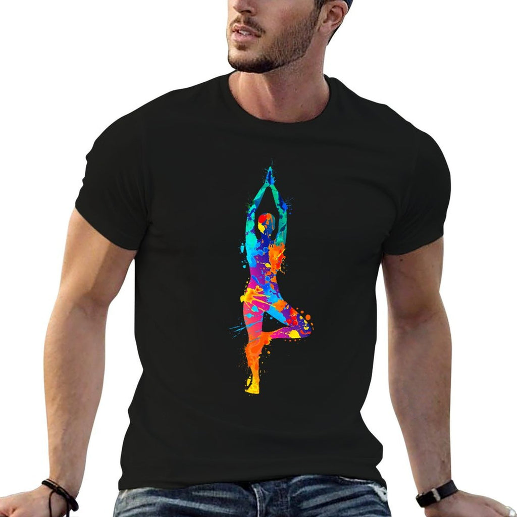 Artistic Yoga Watercolor Yoga Tree Colorful  Quick-drying T-Shirt