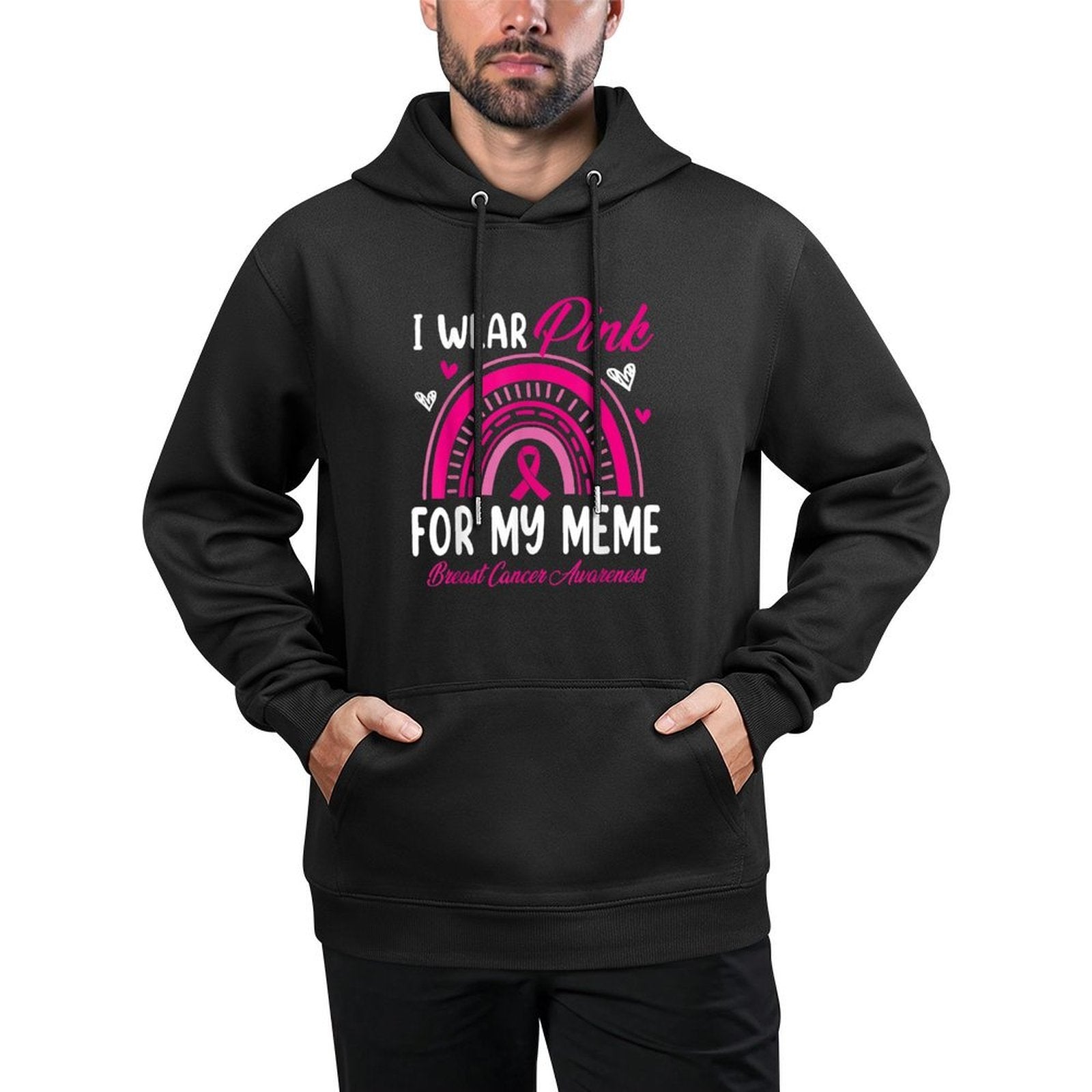 Rainbow I Wear Pink For My Meme Breast Cancer Awareness Machine Washable Hoodie