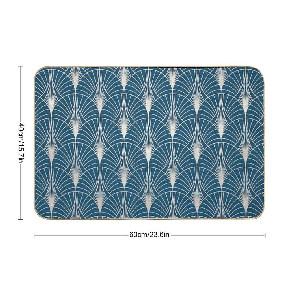 (Faux) Turquoise And (Faux) Silver Art Deco Pattern Durable Bath Mat