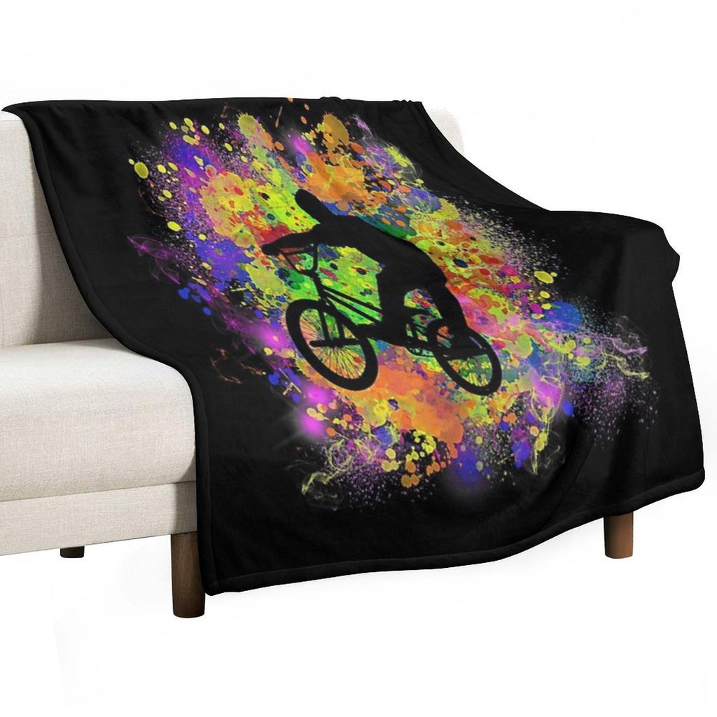 Extreme Sports BMX Bike Coloured Splash Illustration Wrinkle-free Throw Blanket