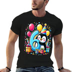 Kids Penguin Theme Sixth Bday Party 6th Penguin Birthday  Oversized Silhouette T-Shirt