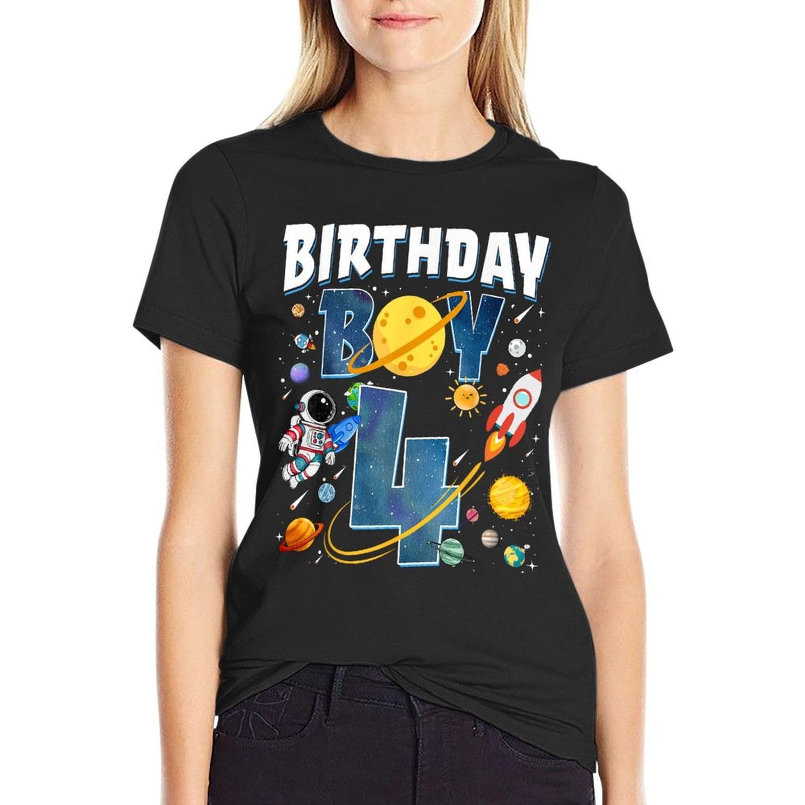 4th Birthday Astronaut Space Planets 4 Years Old Bday Boy  Durable T-Shirt
