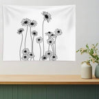 Daisies Botanical Line Drawing Tapestry