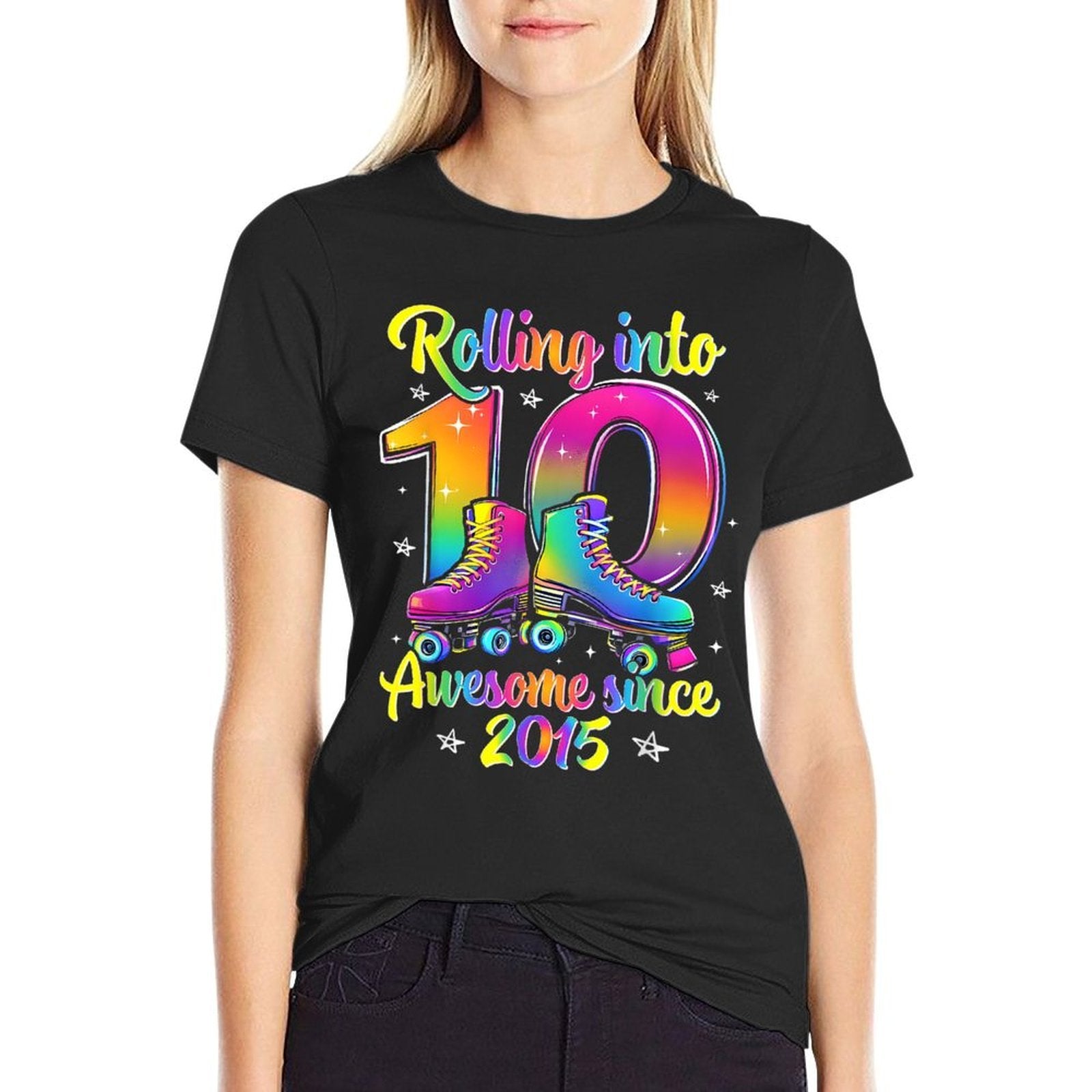 10th Birthday Girl 10 Year Old Roller Skate Skating Party  Slim-fit Cut T-Shirt