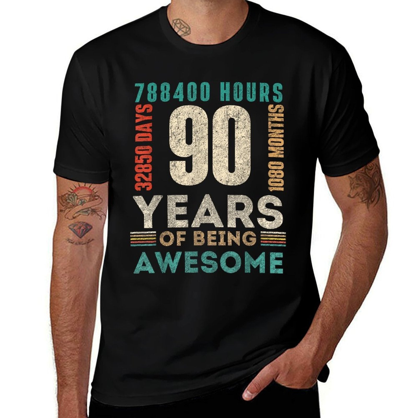 90th Birthday Hours Days Months 90 Years Old Bday  Moisture-wicking T-Shirt