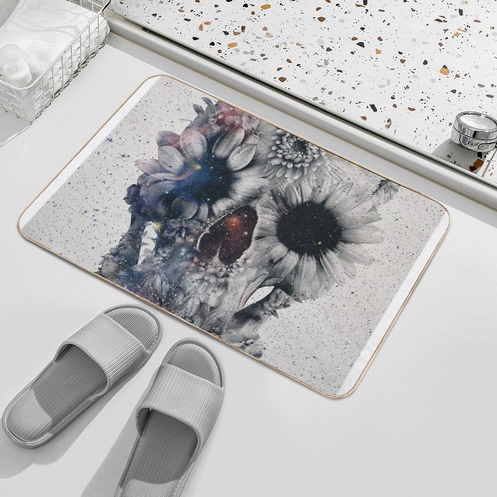 Floral Skull 2  Non-Slip Bath Mat