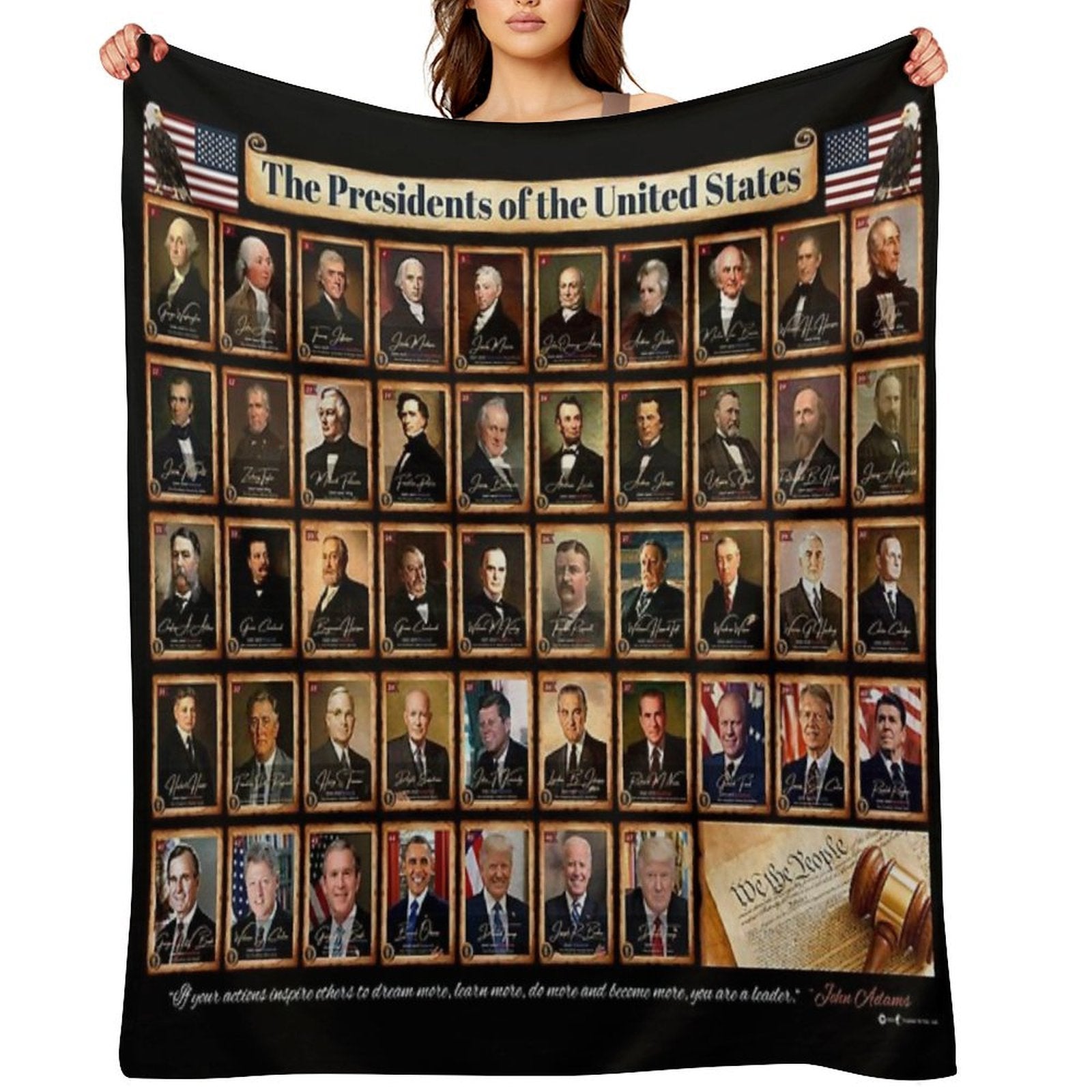 47 Presidents of The United States of America Featuring Donald Trump Black Background Sustainable Throw Blanket
