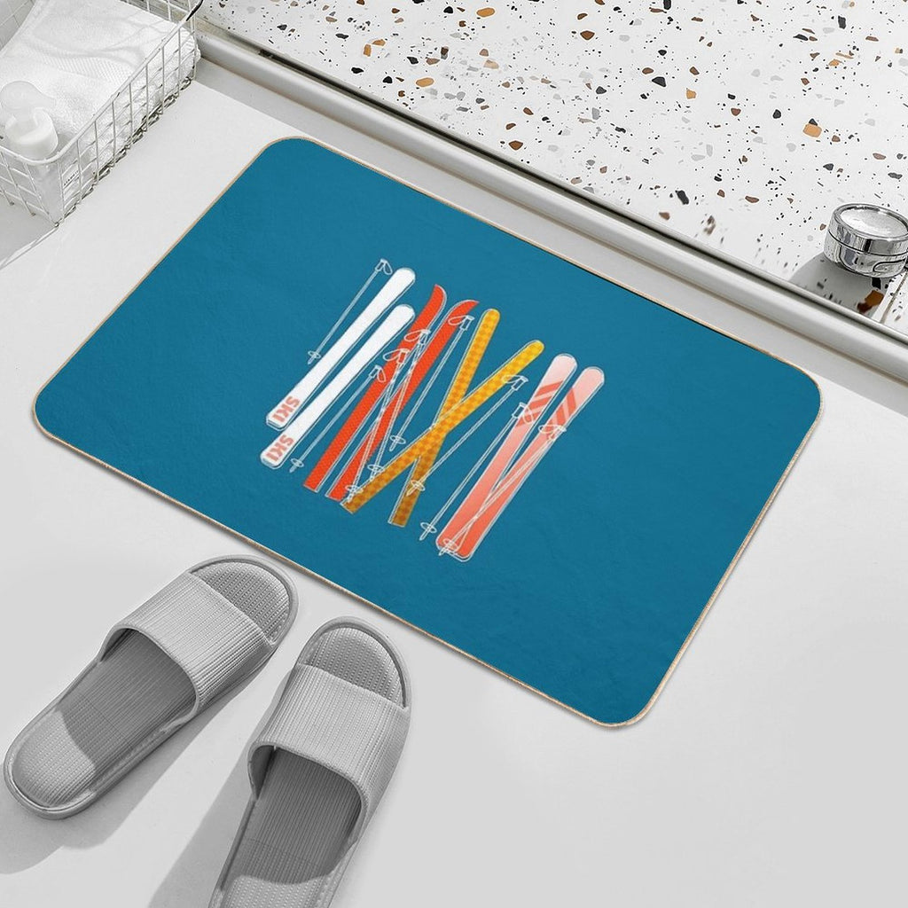 Retro Ski on Dark Blue  Easy Maintenance Bath Mat