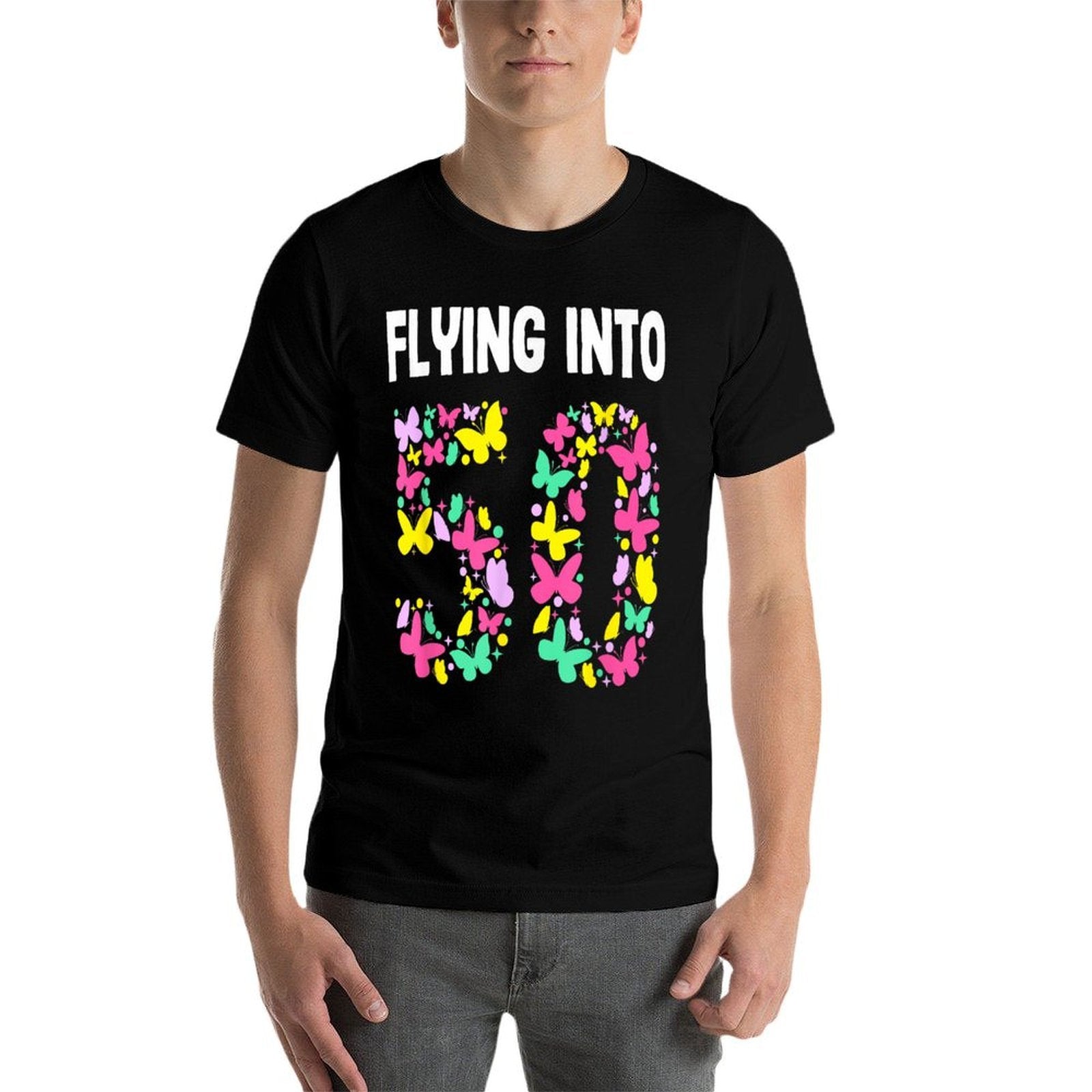 50 Year Old It's My 50th Birthday Butterfly Theme Party  Ribbed Collar T-Shirt