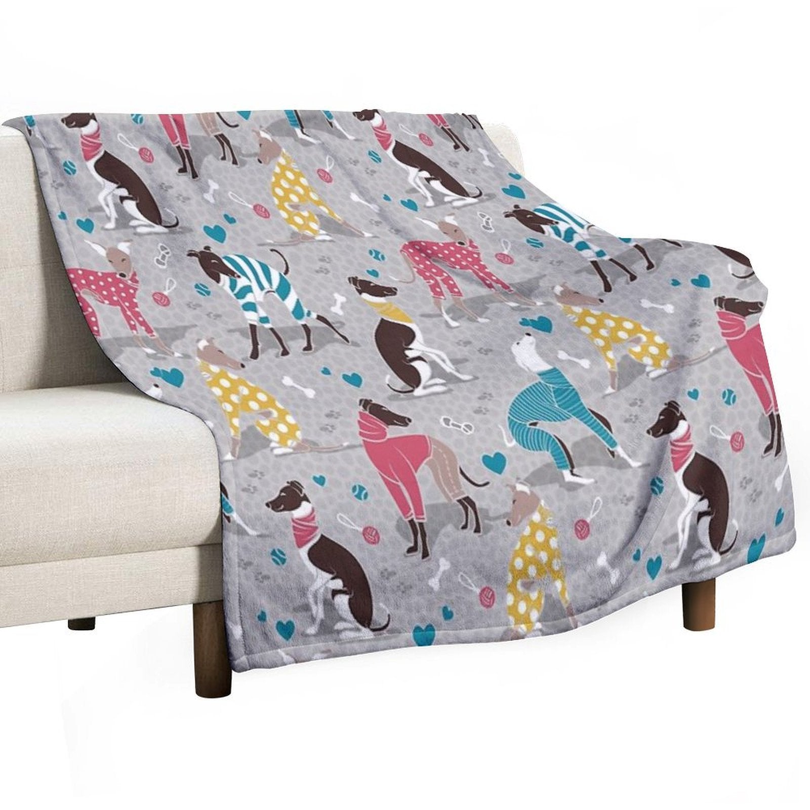 Greyhounds Dogwalk  Grey Background Durable Throw Blanket