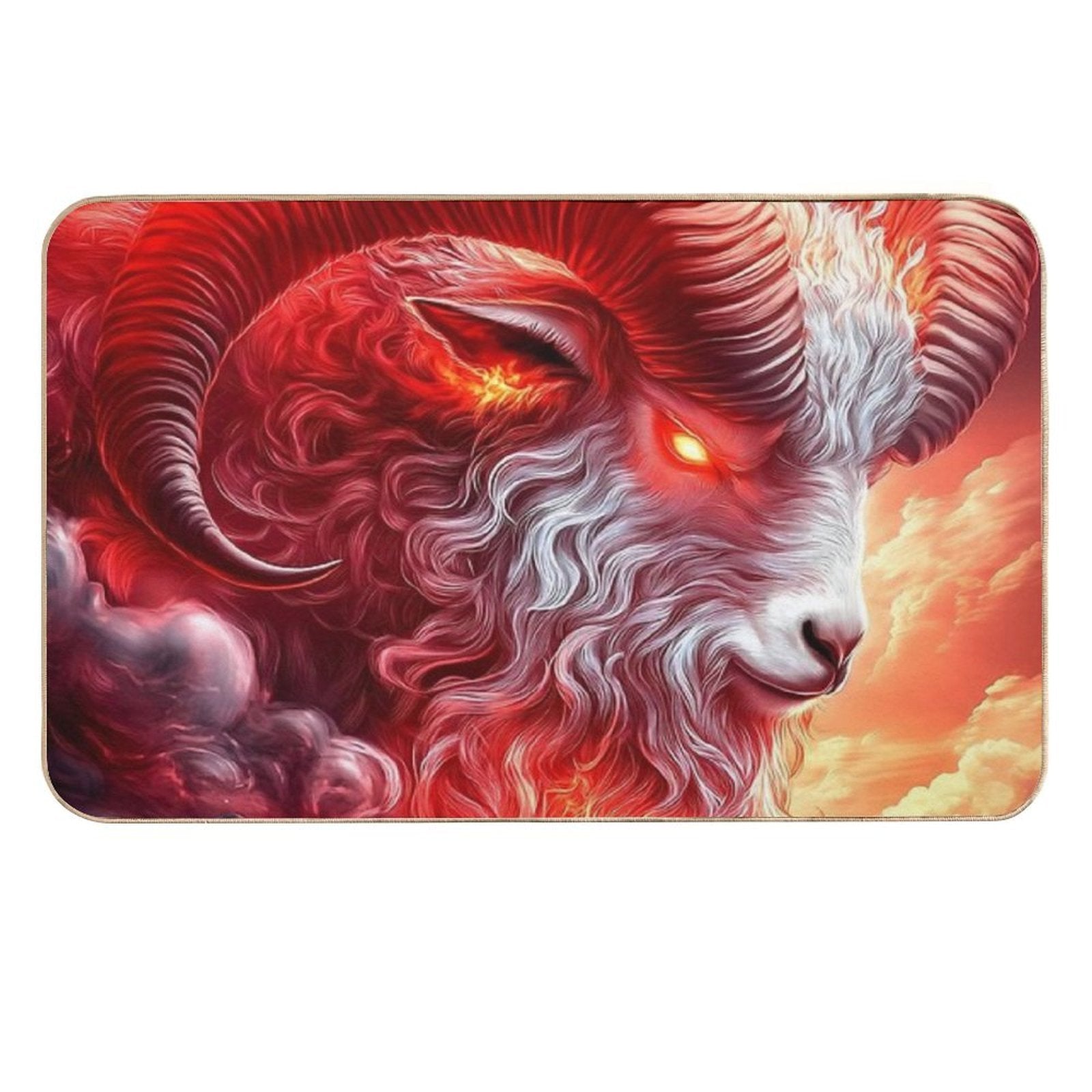 Giant Animal Flaming Ram God Confronted Warrior Fiery Realm  Anti-Trip Bath Mat