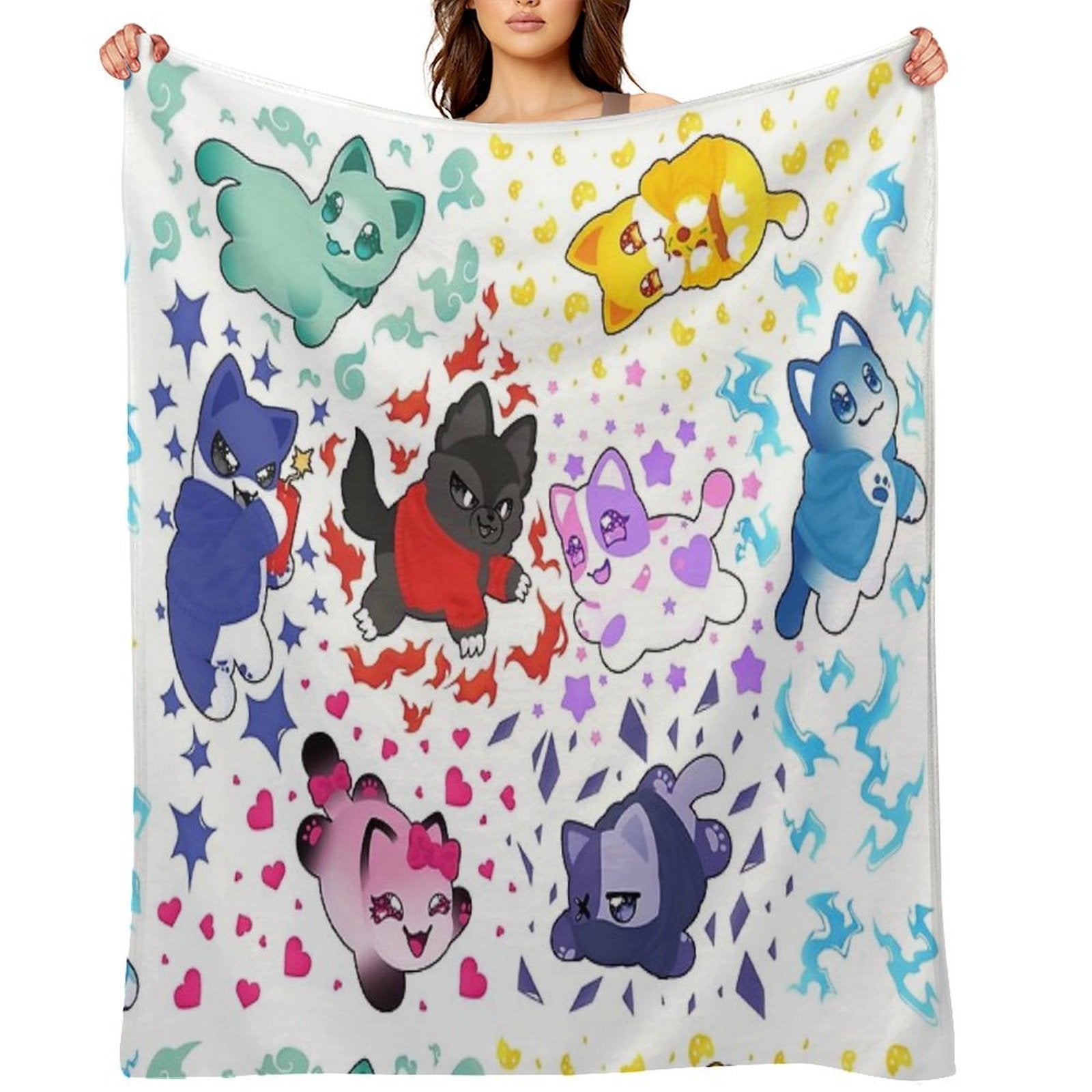 Aphmau And Friends Love Heart Meemeow Cat Pattern Comfort Throw Blanket