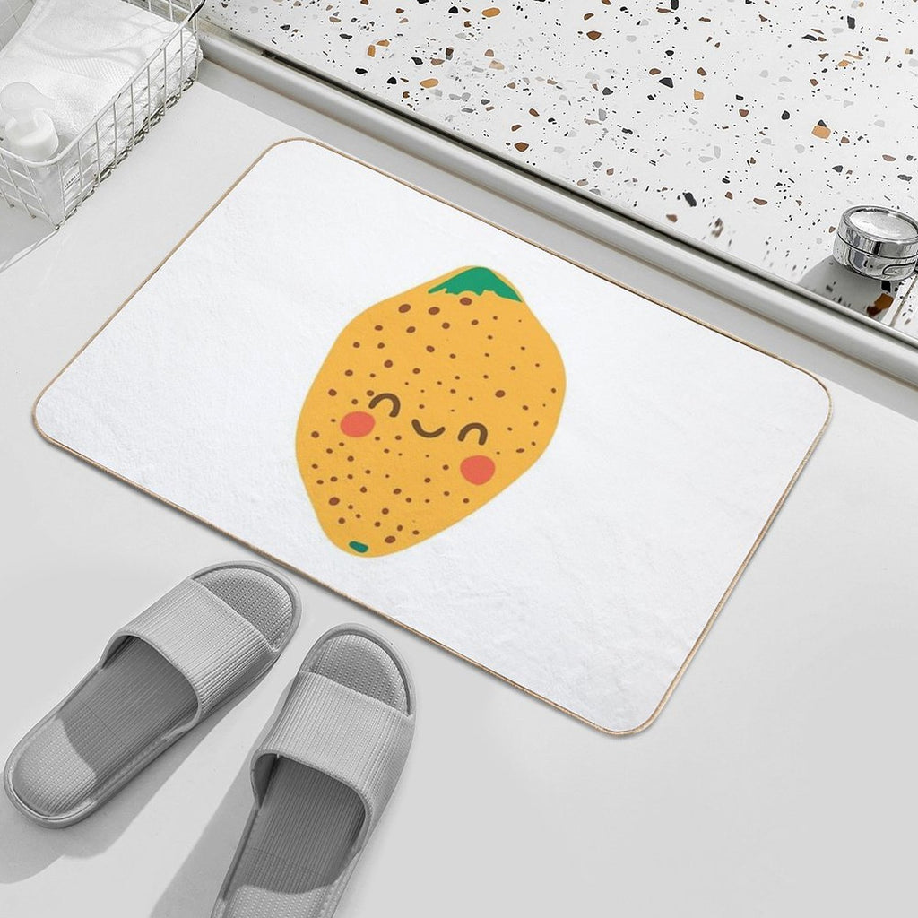 Lemon. Cute Fruit in Flat, Minimalistic Style  Stain-Proof Bath Mat