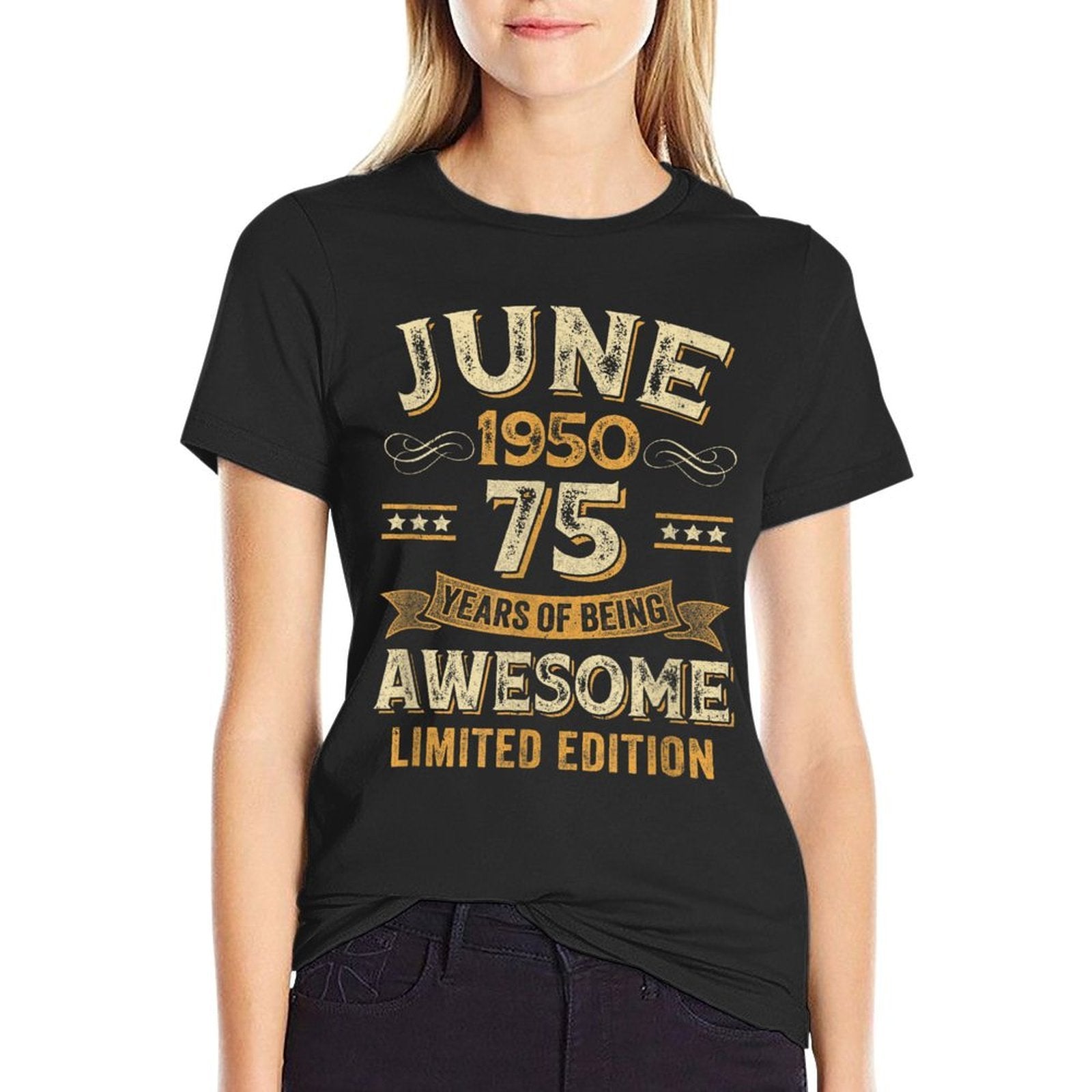 75 Years Awesome Vintage June 1950 75Th Birthday  Fade-proof Color T-Shirt