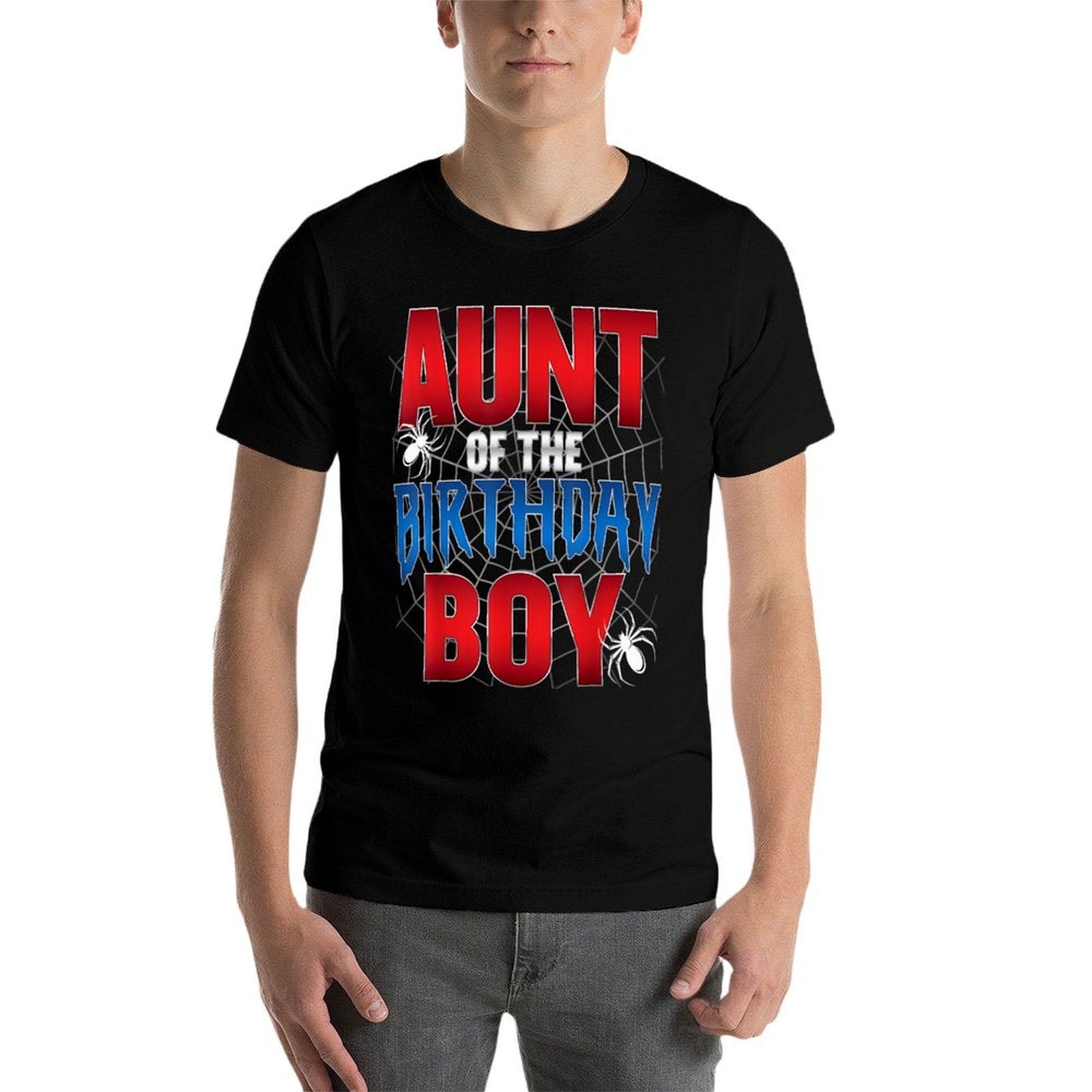 Aunt Of The Birthday Boy Spider Web Birthday Party Matching  Polyester Blend T-Shirt