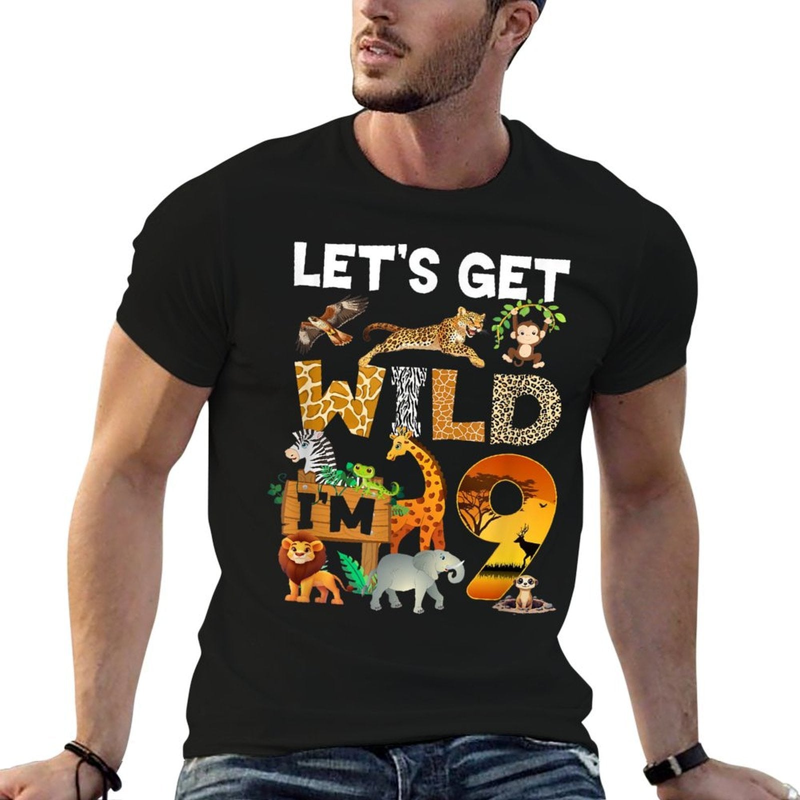 9 Year Old Zoo Birthday Safari Jungle Animal 9Th Bday  Relaxed-fit T-Shirt
