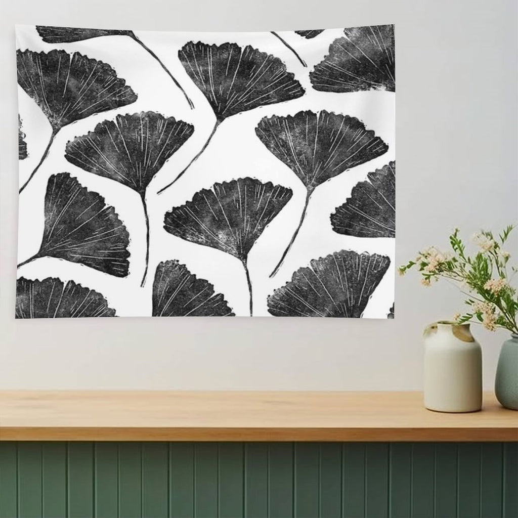 Ginkgo Biloba, Lino Cut Nature Inspired Leaf Pattern Tapestry