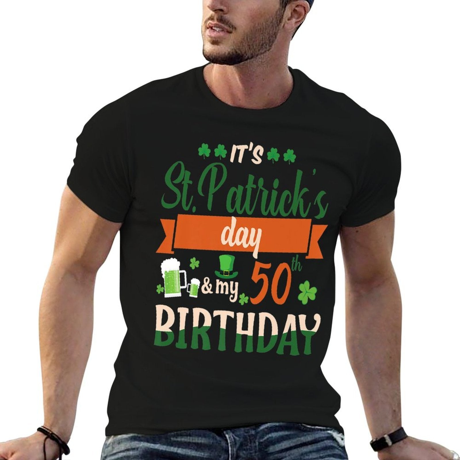 50th Birthday Tshirt Its St Patrick Day And My Birthday Premium  Slim-fit Cut T-Shirt