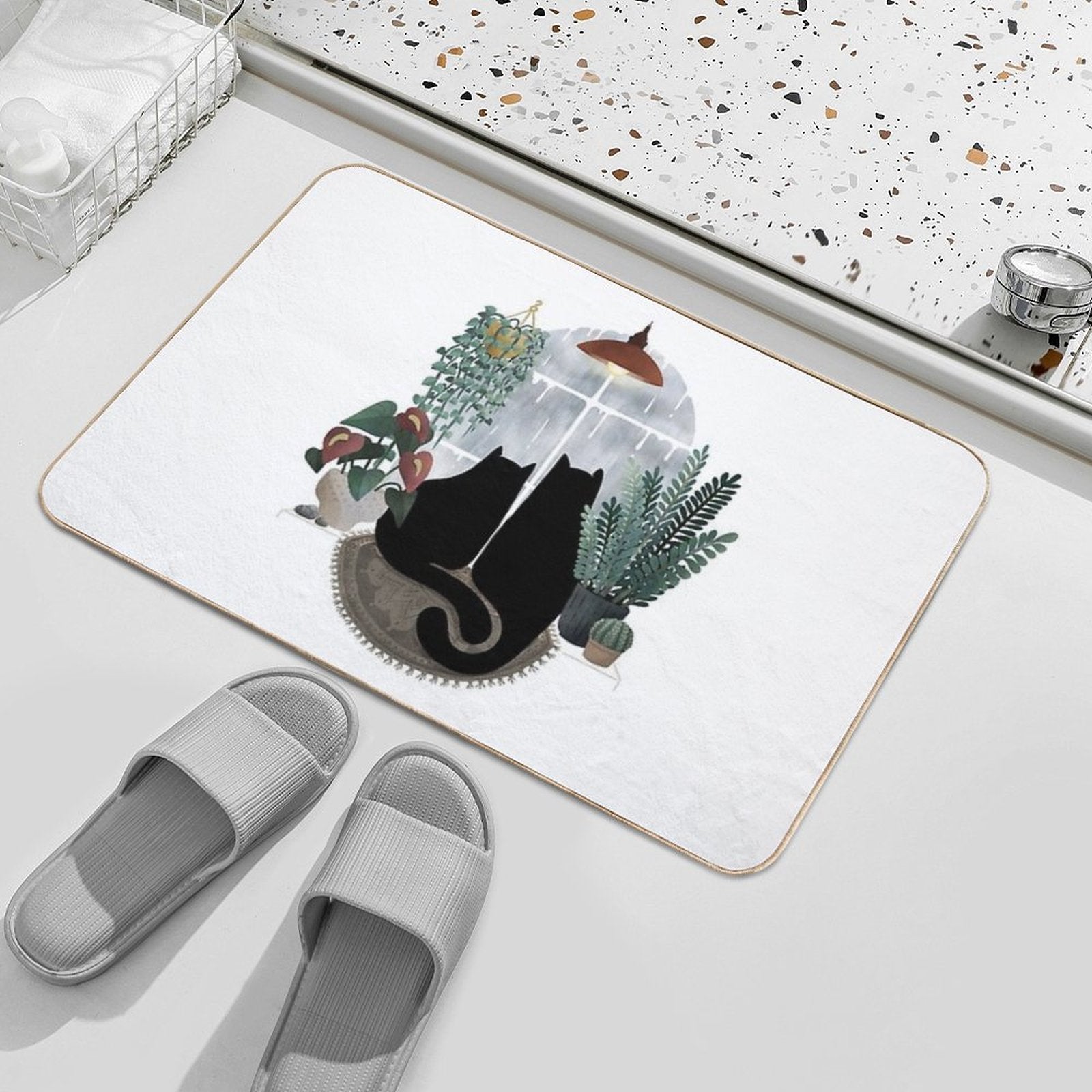 Rainy Day Cats (on White)  Anti-Trip Bath Mat