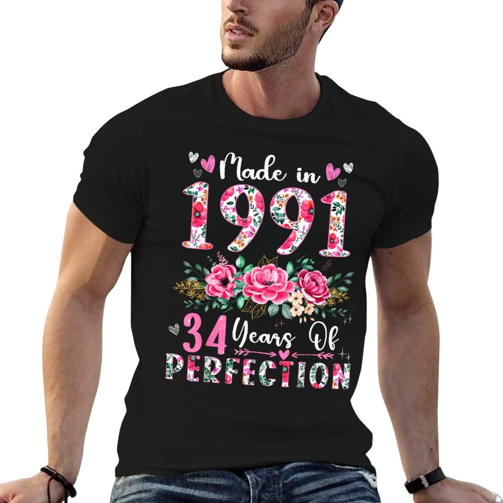 34 Year Old Made In 1991 Floral 34th Birthday Women Comfortable T-Shirt