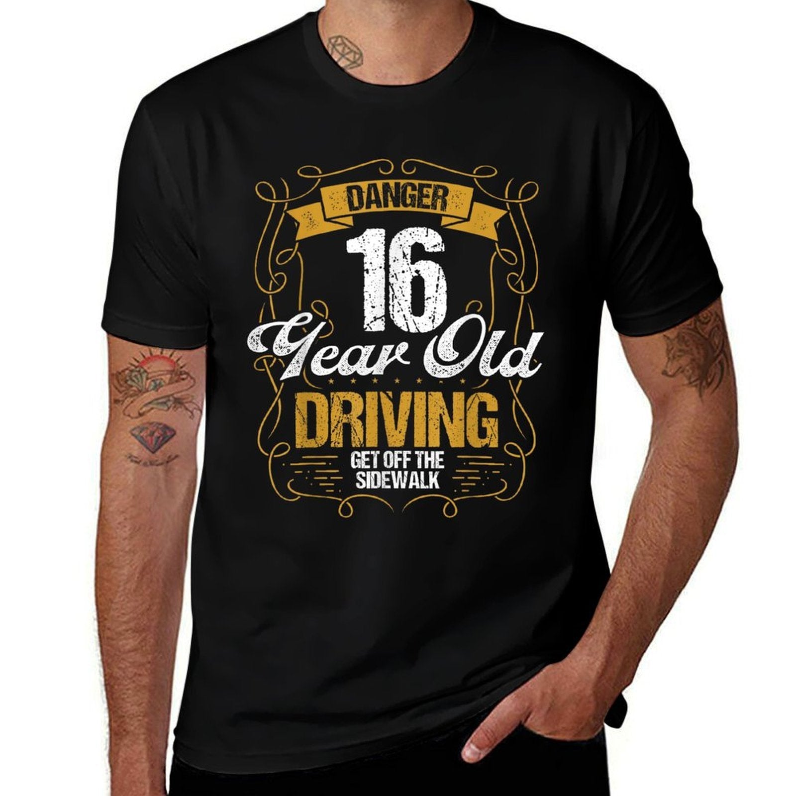 16 Year Old Driving Funny Get Off Sidewalk 16 Birthday  Tagless Design T-Shirt