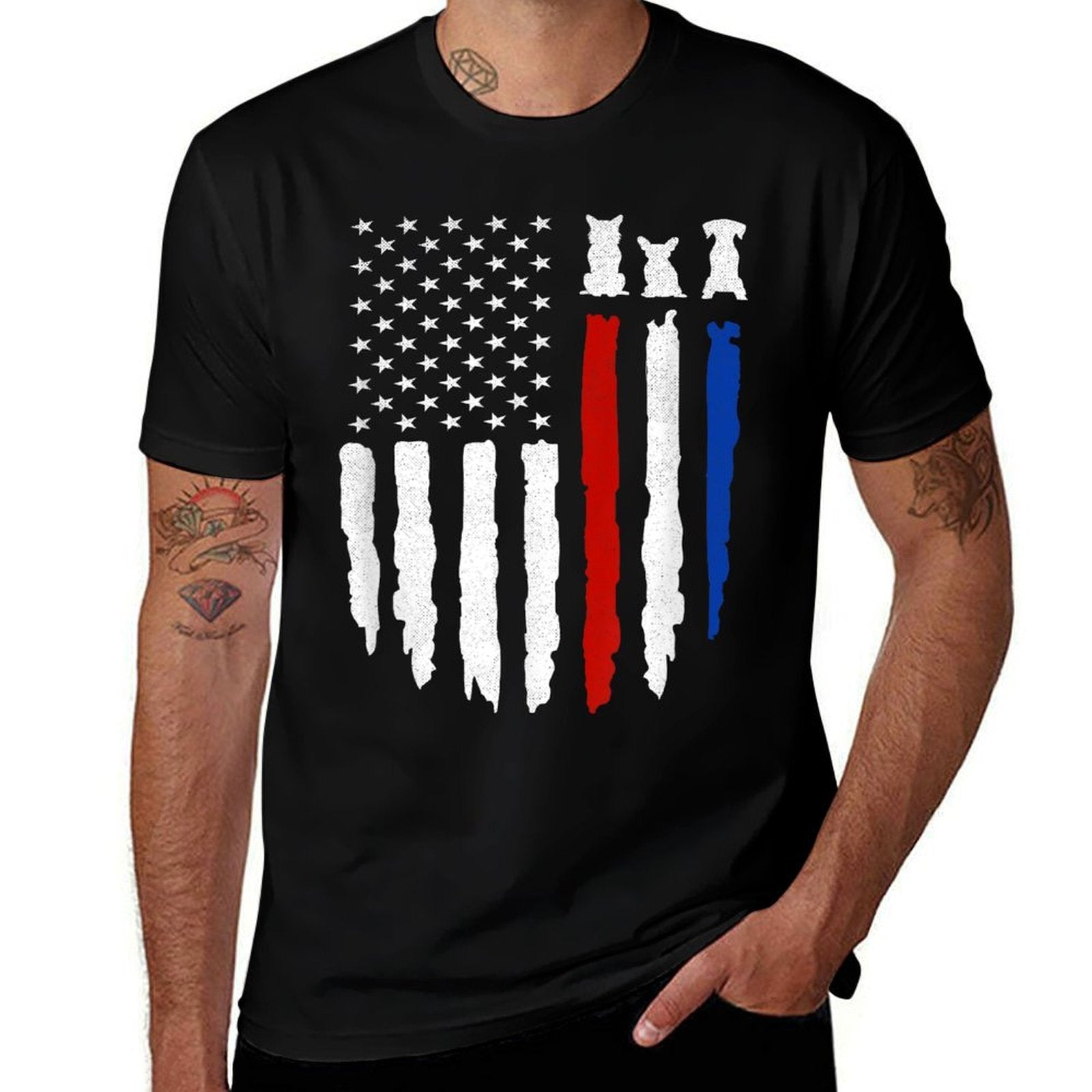 American with Dog Silhouettes Pet Lover 4th of July  Vintage-inspired T-Shirt