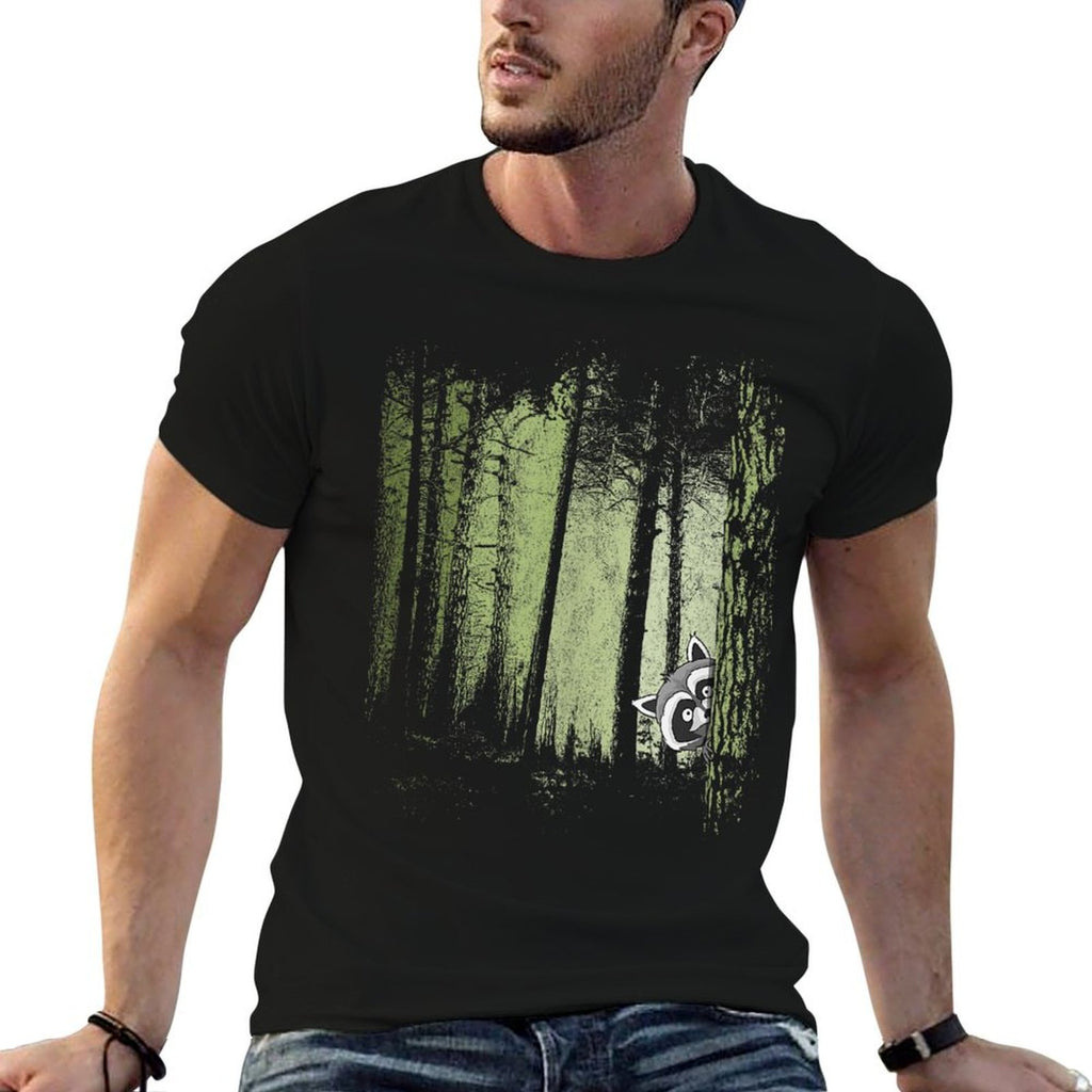 Funny Cheeky Raccoon In Dark Twilight Forest  Moisture-wicking T-Shirt
