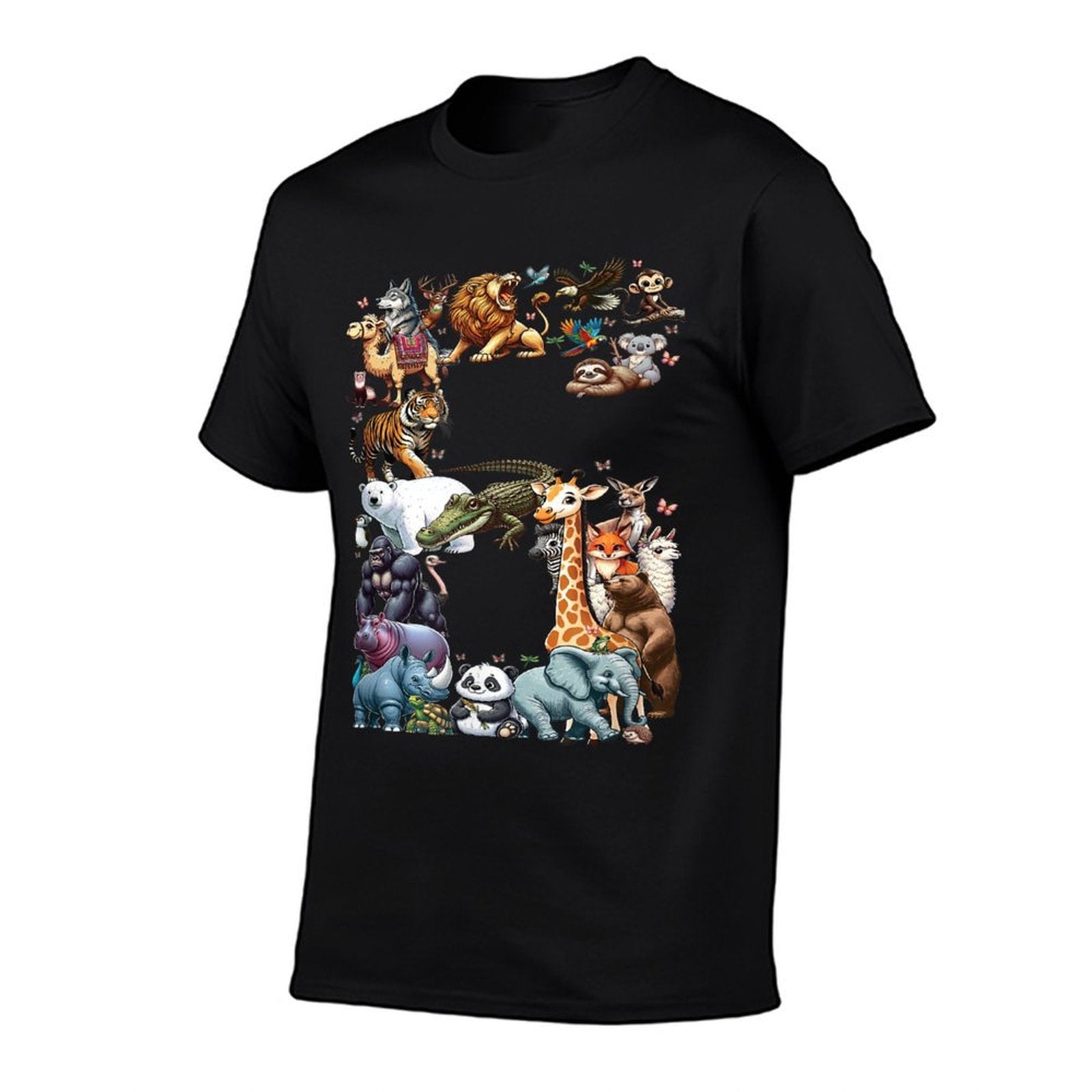 6th Birthday 6 Years Old Zoo Animals Wildlife Safari Jungle  Rolled Sleeves T-Shirt