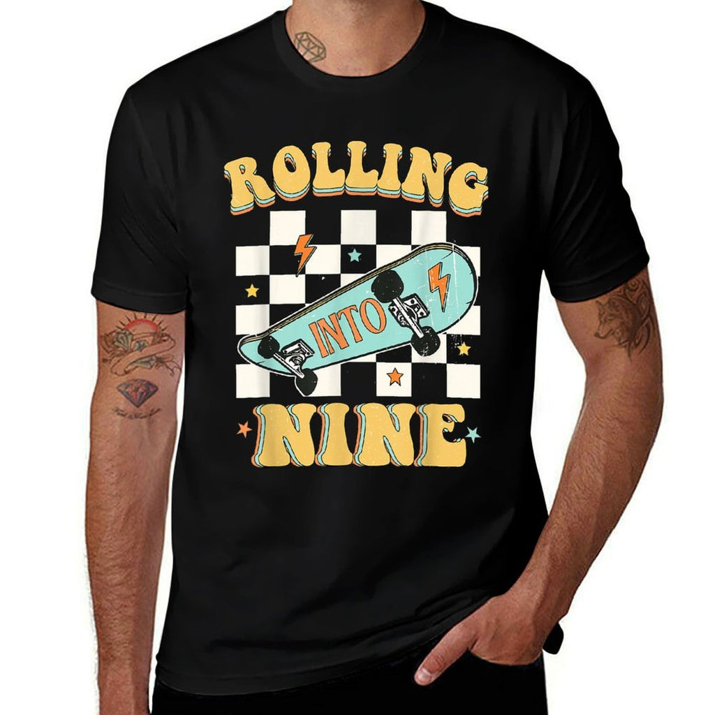 Rolling Into Nine Year Old Skateboard Skater 9th Birthday  Slim-fit Cut T-Shirt