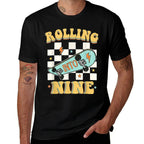 Rolling Into Nine Year Old Skateboard Skater 9th Birthday  Slim-fit Cut T-Shirt