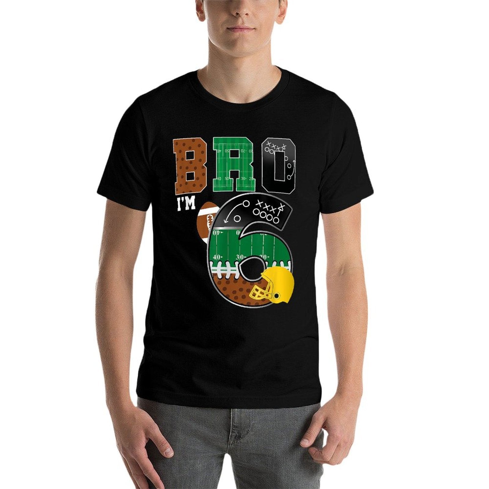 6th Birthday Boy Bro I&#39;m 6 Year Old Boys Kids Football Bday  Moisture-wicking T-Shirt
