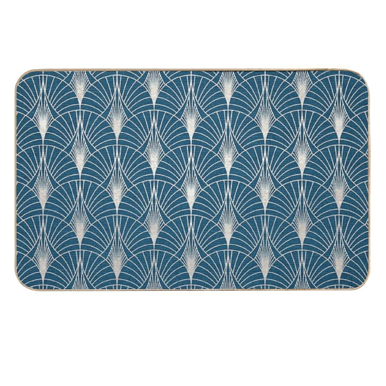 (Faux) Turquoise And (Faux) Silver Art Deco Pattern Durable Bath Mat