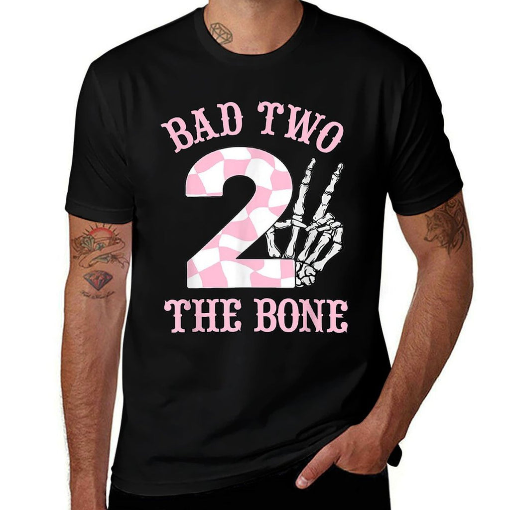 2nd Birthday Outfit Girl Bad Two The Bone Party Decorations  Trendy Pattern T-Shirt