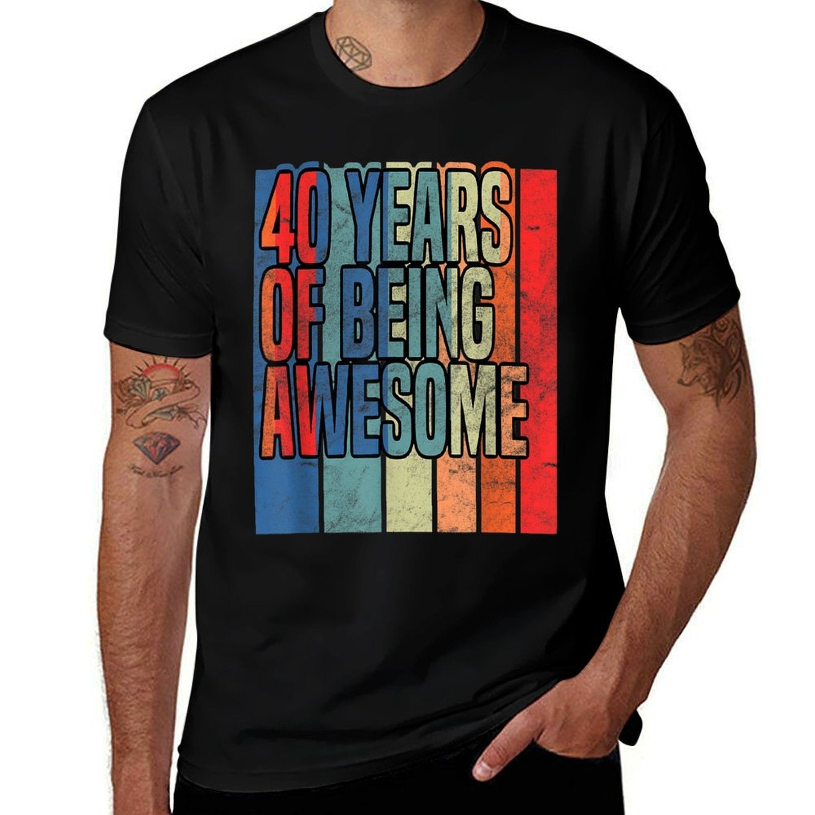 40th Birthday 40 Years of Being Awesome Funny Party  Fade-proof Color T-Shirt