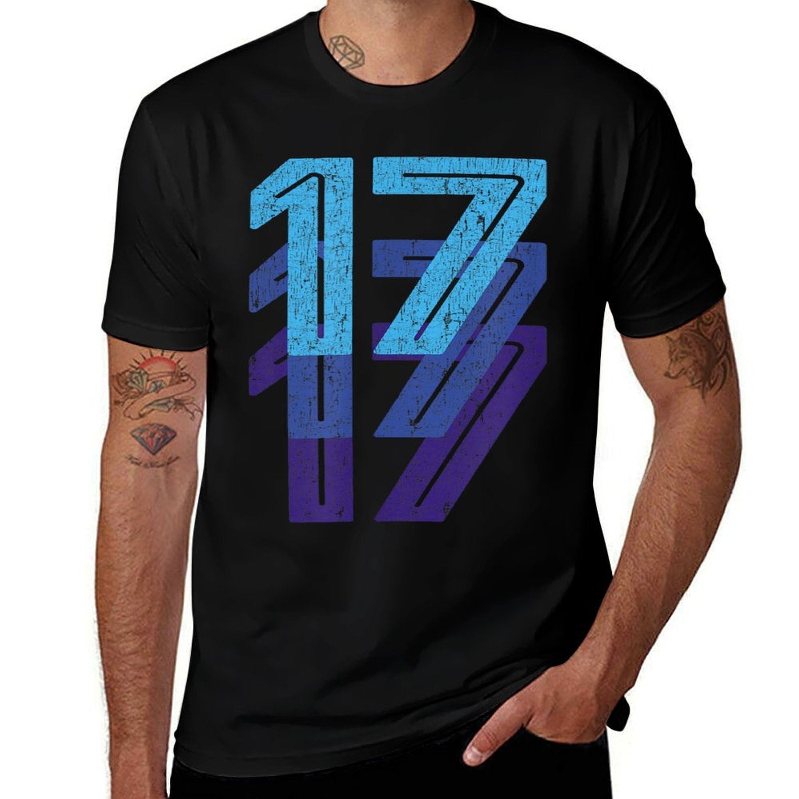 17 Lucky Number 17th Year Birthday Age Sports Team  Oversized Silhouette T-Shirt